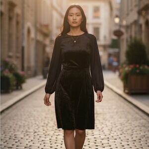 H&M Black Velvet‎ Sheer Long Sleeve Mini Dress XS Mixed Media Cocktail